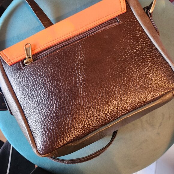 SORUKA ~ Leather Small Purse Crossbody ~ RECYCLED Leather ~ Brown & Orange ~ EUC - Picture 3 of 4